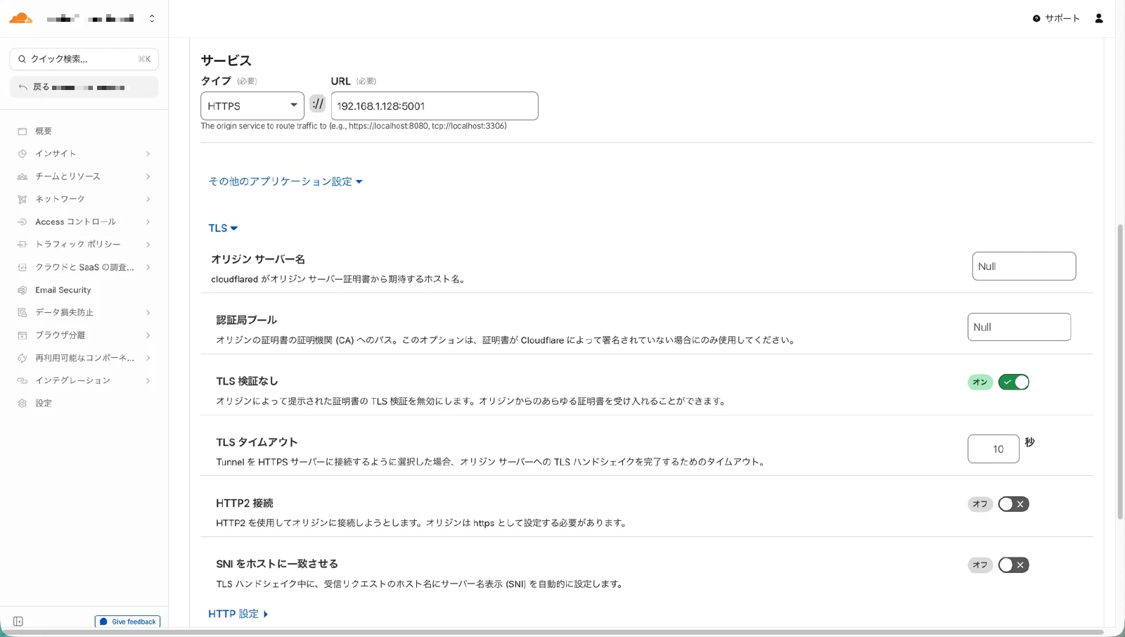 TLS設定画面でNo TLS Verifyを有効化
